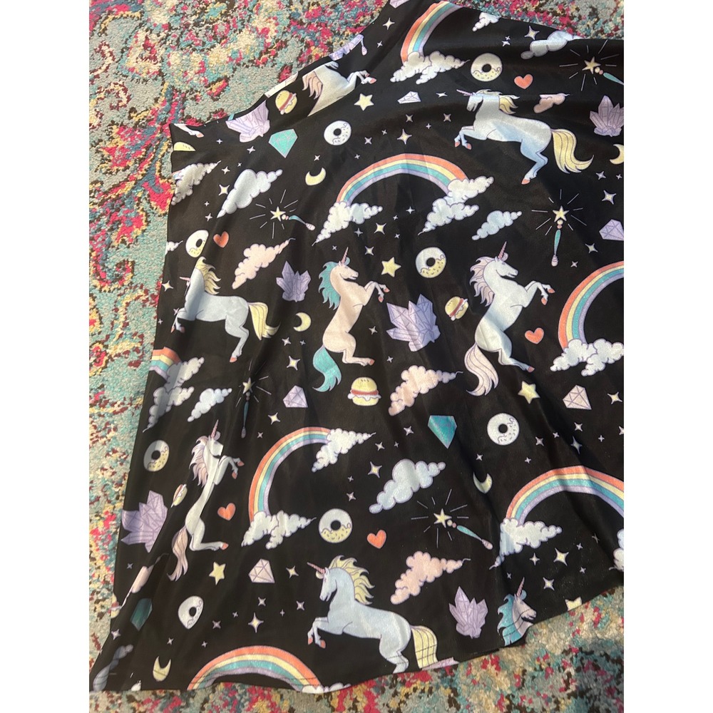 HDE Unicorn Rainbow Skater Skirt Womens‎ Small Black Kawaii Kidcore Mini Skirt